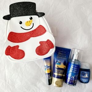 ❄️🥥🛁NWT‼️Bath & Body Works "Frosted Coconut Snowball" 4-pc Set w/ Snowman Bag